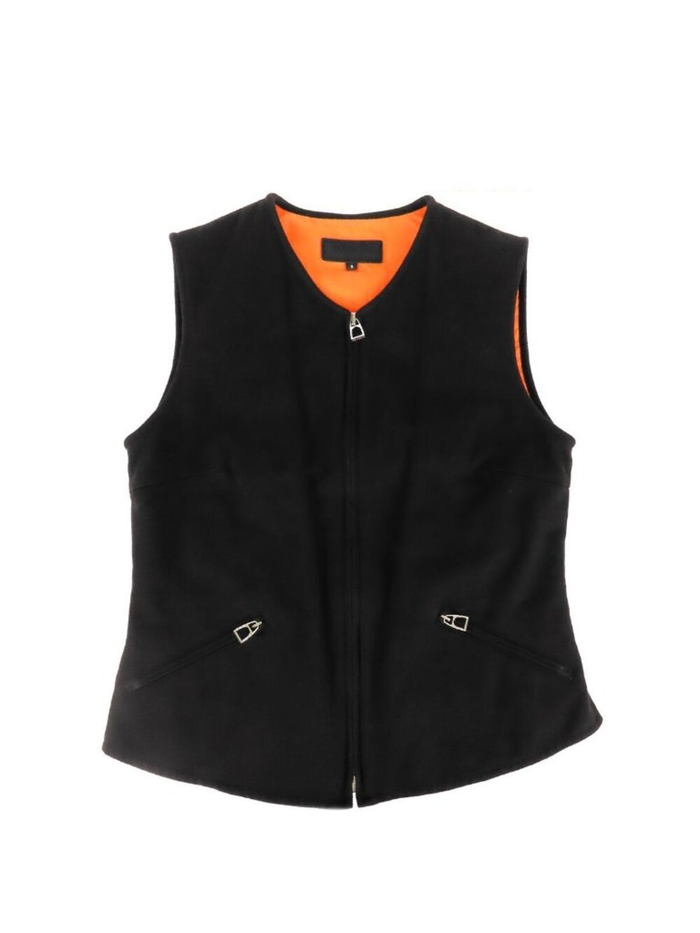 Hermes Zip Vest Black Orange Silver Cotton Herringbone Top S